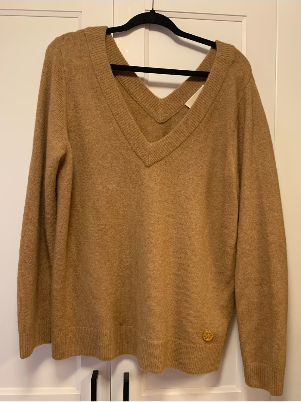 MICHAEL Michael Kors Camel Double V-Neck Wool Blend Sweater Size Large